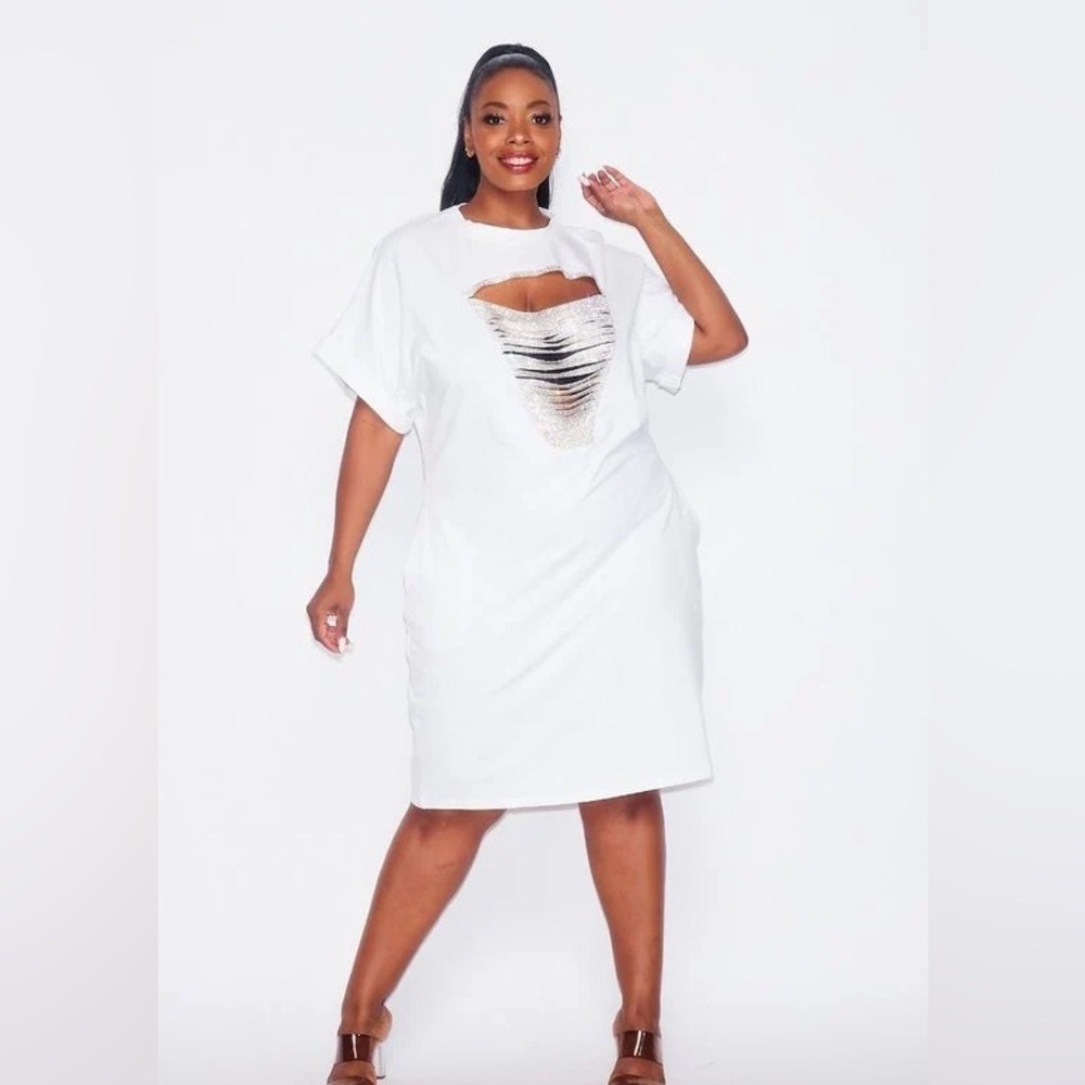 White Distressed T-Shirt Dress